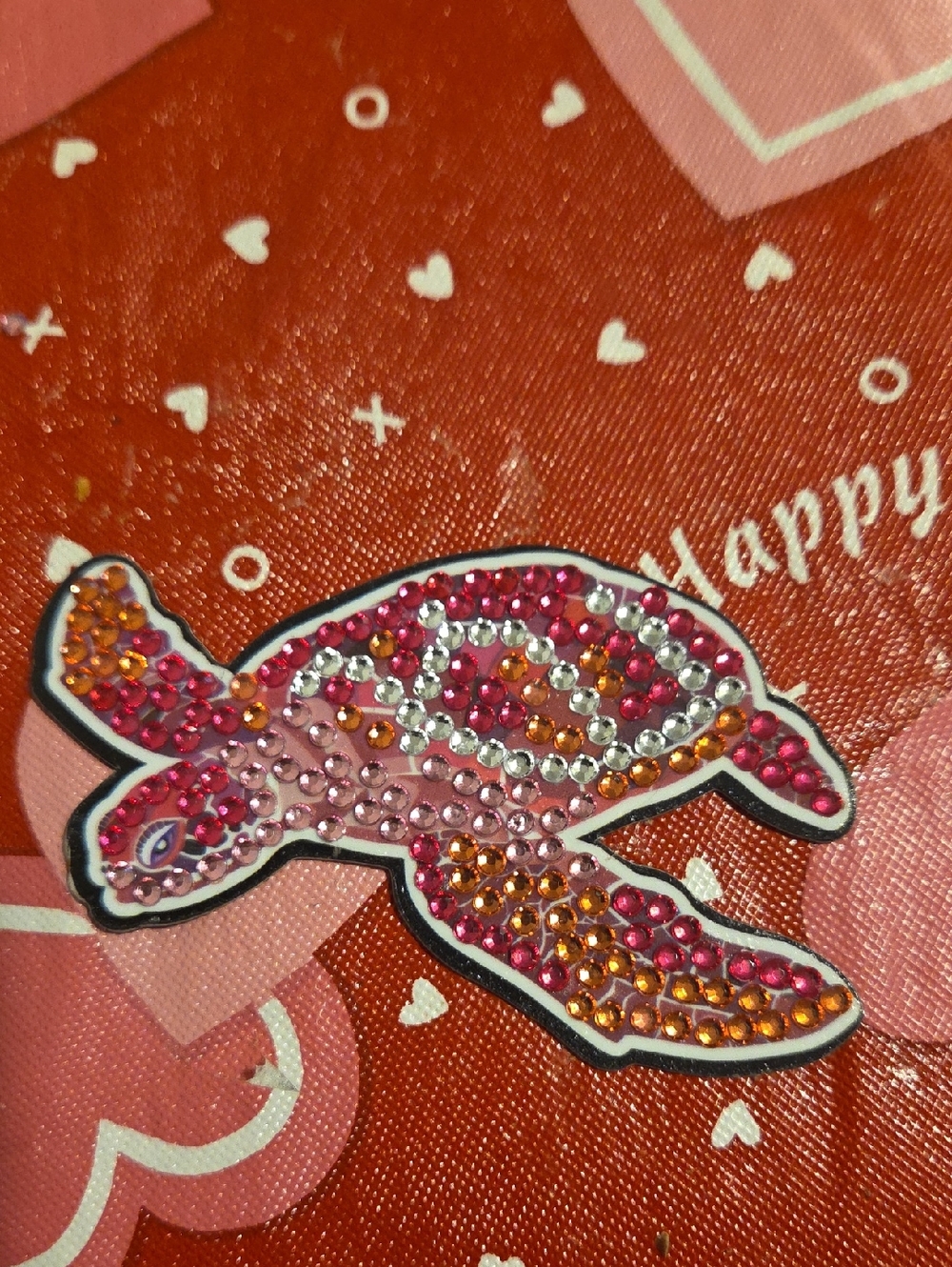 Handmade Rhinestone Turtle Magnet - Pink & Orange